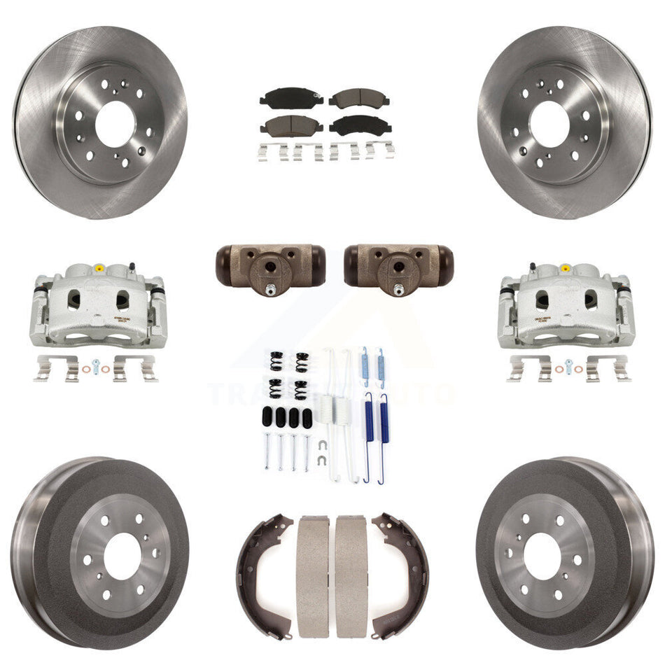 Front Rear Brake Caliper Rotors Drum Ceramic Pad Shoe Cylinder & Hardware Kit (11Pc) For KC8-100908C
