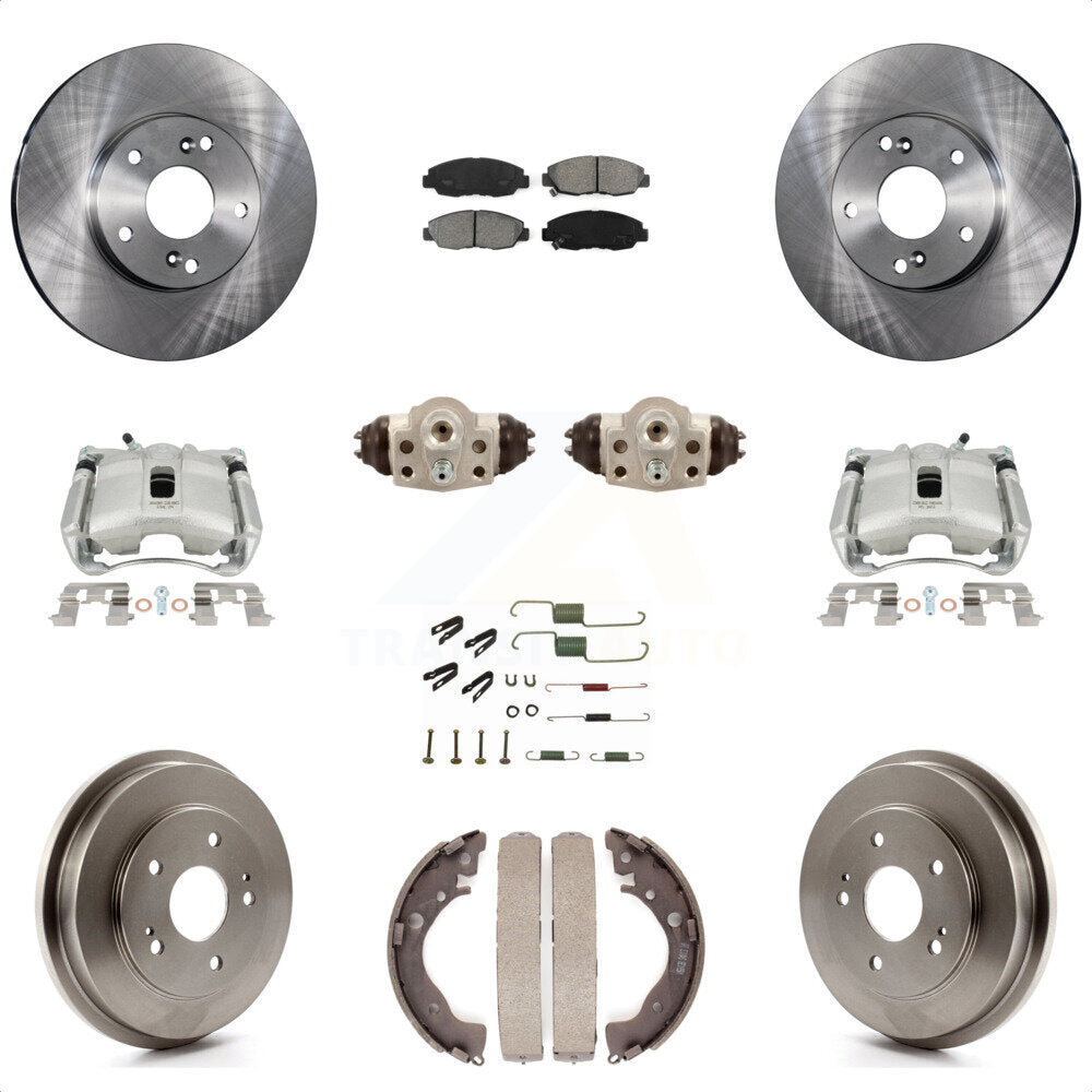 Front Rear Disc Brake Caliper Rotors Drums Semi-Metallic Pads Shoes Wheel Cylinders And Hardware Kit (11Pc) For 2011 Honda Civic GX with 1.8L KC8-100908S by Transit Auto