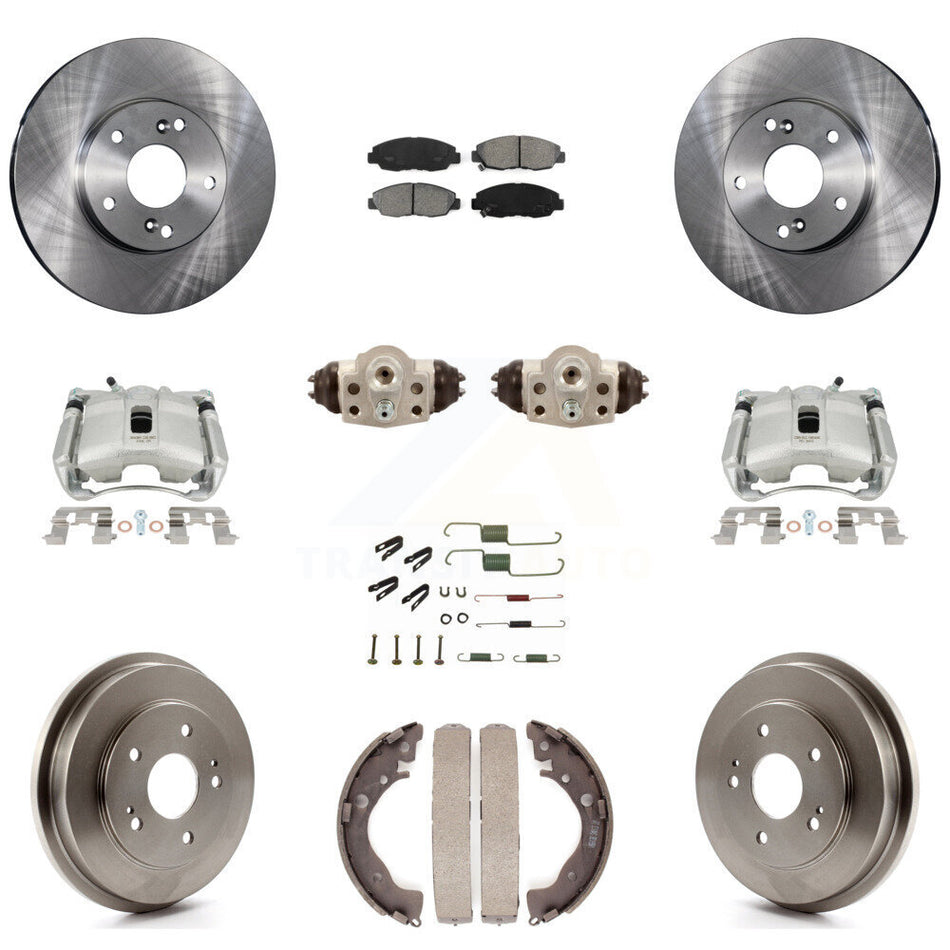 Front Rear Disc Brake Caliper Rotors Drums Semi-Metallic Pads Shoes Wheel Cylinders And Hardware Kit (11Pc) For 2011 Honda Civic GX with 1.8L KC8-100908S