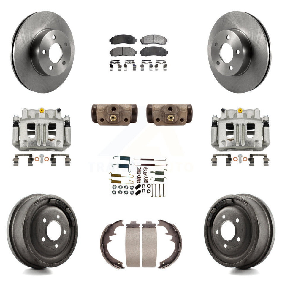 Front Rear Brake Caliper Rotors Drum Ceramic Pad Shoe Cylinder & Hardware Kit (11Pc) For KC8-100908T