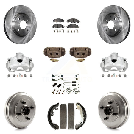 Front Rear Brake Caliper Rotors Drum Ceramic Pad Shoe Cylinder & Hardware Kit (11Pc) For KC8-100909T
