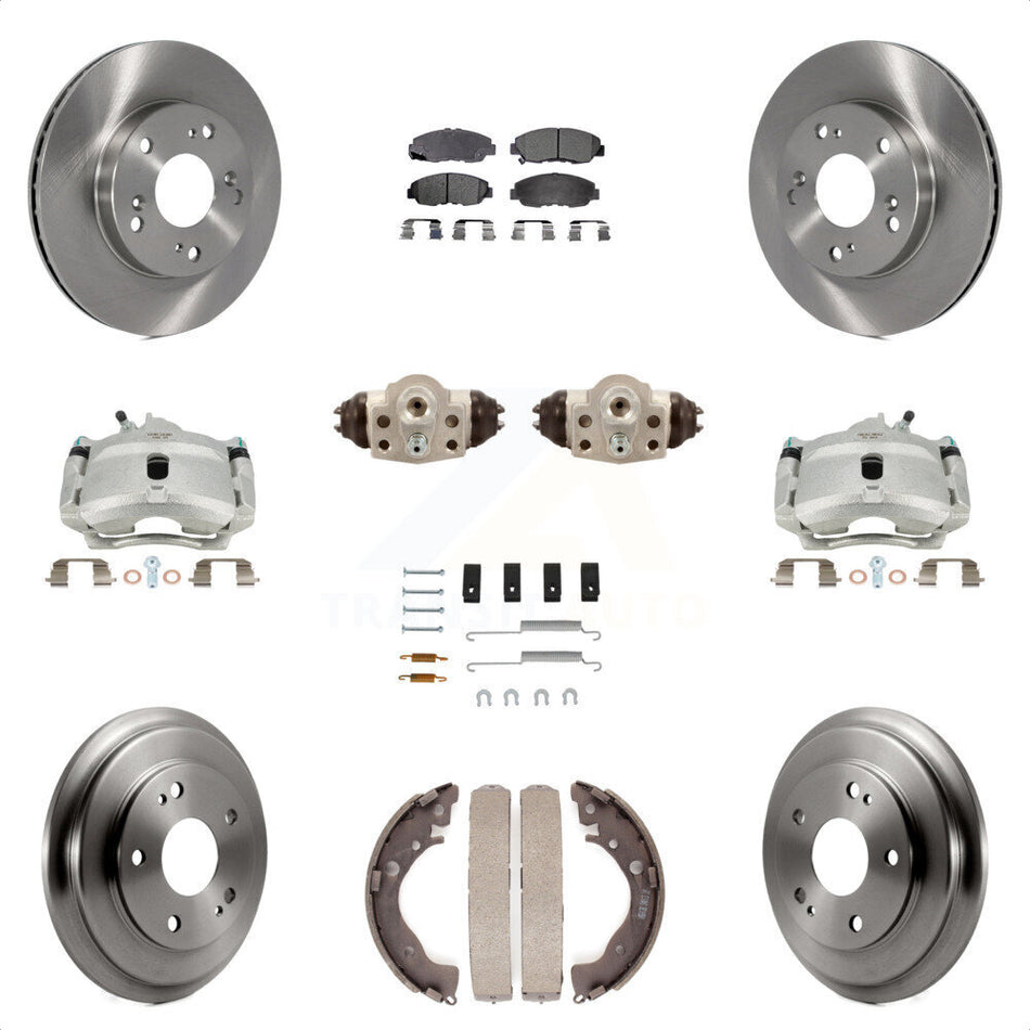 Front Rear Disc Brake Caliper Rotors Drums Semi-Metallic Pads Shoes Wheel Cylinders And Hardware Kit (11Pc) For Honda Civic KC8-100910P by Transit Auto