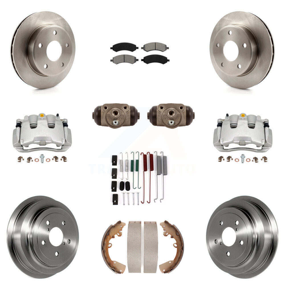 Front Rear Brake Caliper Rotor Drum Semi-Metallic Pad Shoe Cylinder Kit (11Pc) For Dodge KC8-100910S