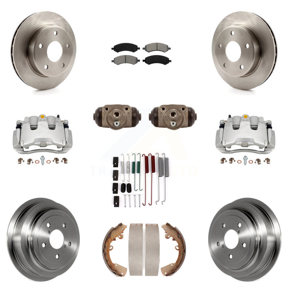 Front Rear Brake Caliper Rotor Drum Semi-Metallic Pad Shoe Cylinder Kit (11Pc) For Dodge KC8-100910S