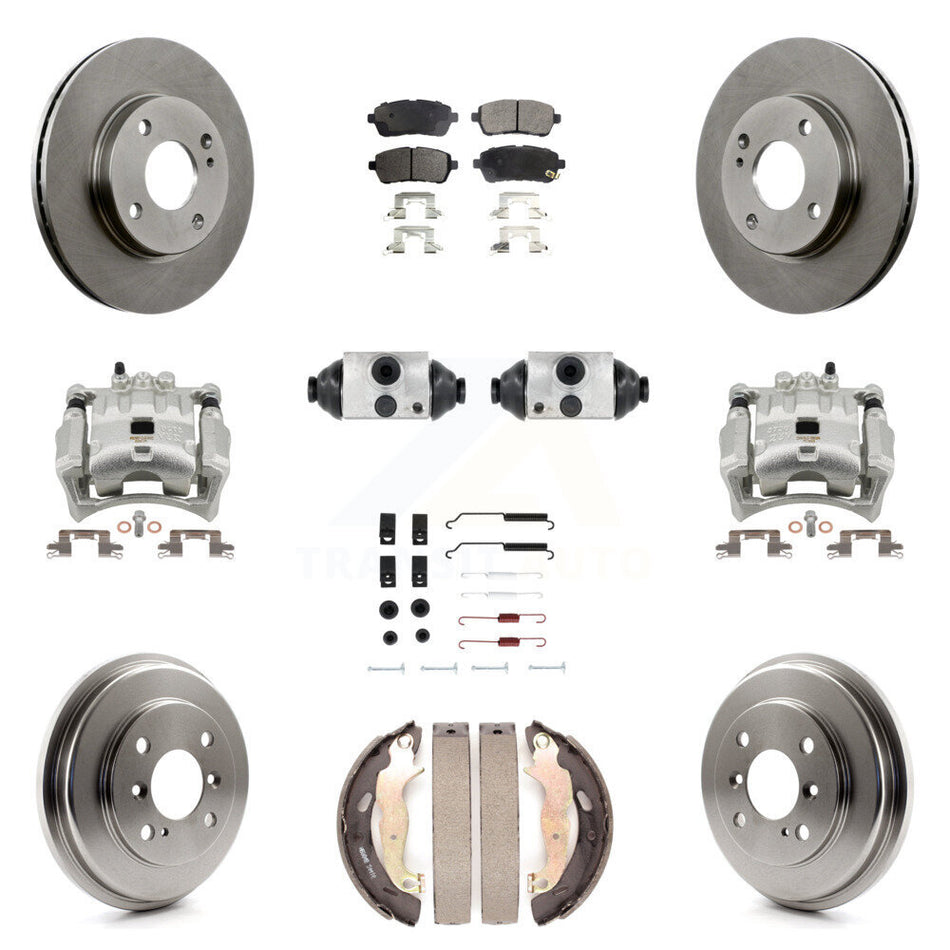 Front Rear Brake Caliper Rotors Drum Ceramic Pad Shoe Cylinder & Hardware Kit (11Pc) For KC8-100910T