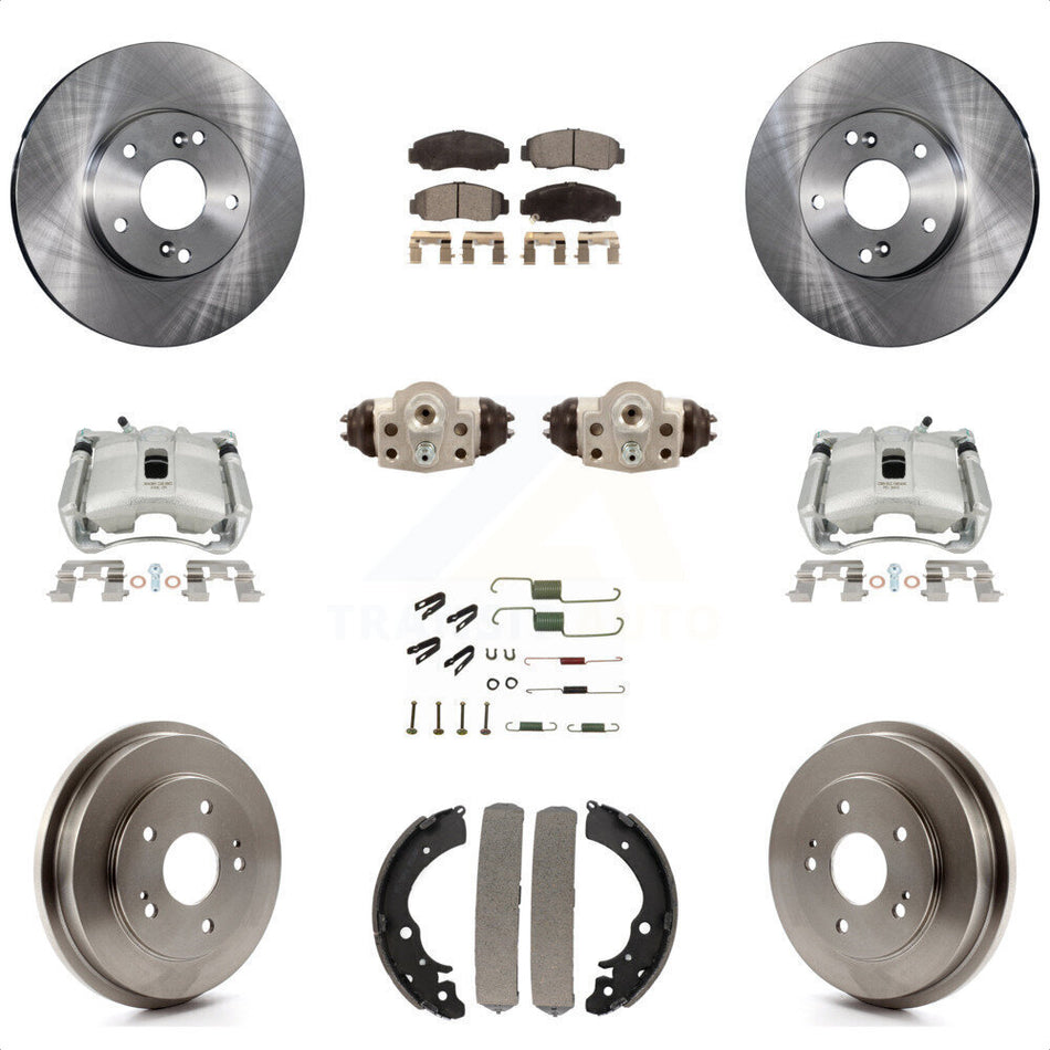 Front Rear Disc Brake Caliper Rotors Drums Semi-Metallic Pads Shoes Wheel Cylinders And Hardware Kit (11Pc) For Honda Civic GX with 1.8L KC8-100911P by Transit Auto