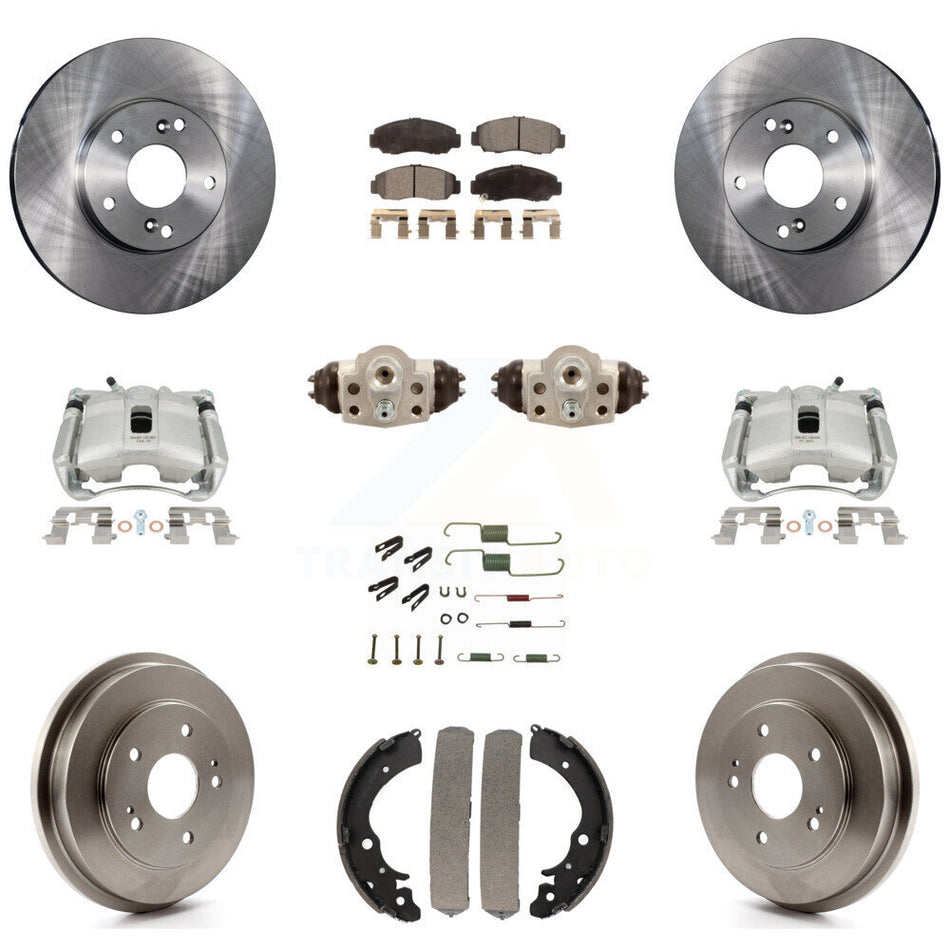 Front Rear Disc Brake Caliper Rotors Drums Semi-Metallic Pads Shoes Wheel Cylinders And Hardware Kit (11Pc) For Honda Civic GX with 1.8L KC8-100911P