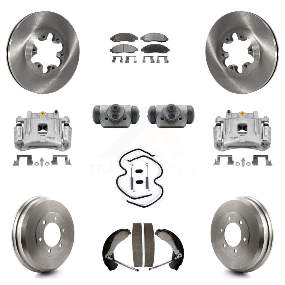 Front Rear Brake Caliper Rotors Drum Ceramic Pad Shoe Cylinder & Hardware Kit (11Pc) For KC8-100911T
