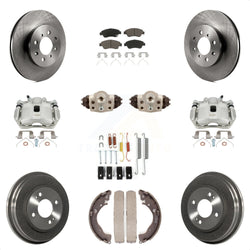 Front Rear Disc Brake Caliper Rotors Drums Ceramic Pads Shoes Wheel Cylinders And Hardware Kit (11Pc) For Honda Fit KC8-100912C
