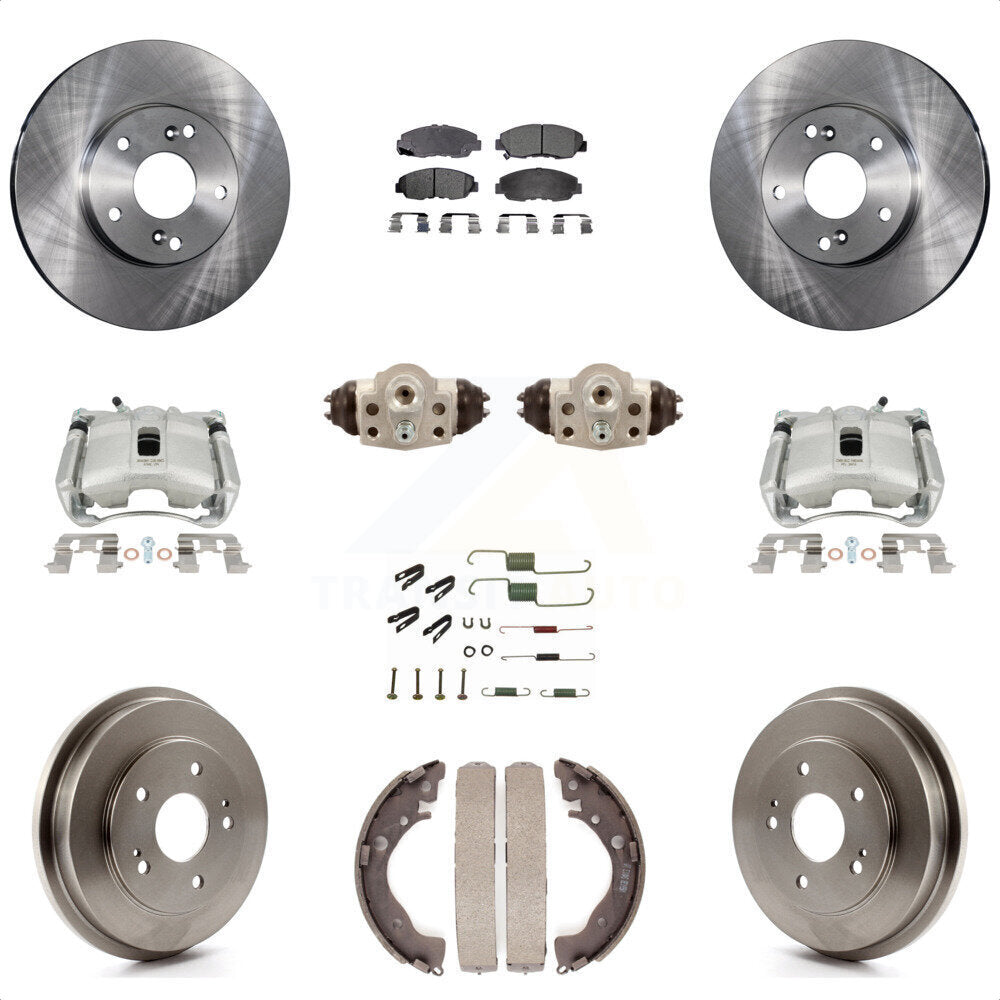 Front Rear Disc Brake Caliper Rotors Drums Semi-Metallic Pads Shoes Wheel Cylinders And Hardware Kit (11Pc) For 2011 Honda Civic GX with 1.8L KC8-100912P by Transit Auto