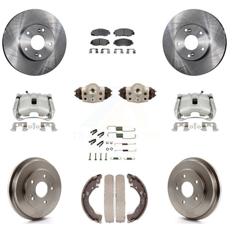 Front Rear Disc Brake Caliper Rotors Drums Semi-Metallic Pads Shoes Wheel Cylinders And Hardware Kit (11Pc) For 2011 Honda Civic GX with 1.8L KC8-100912P by Transit Auto