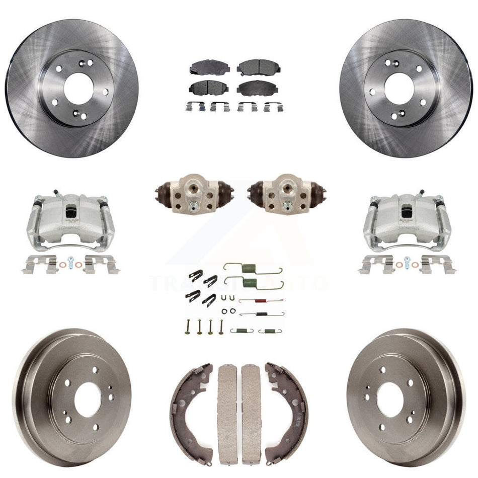 Front Rear Disc Brake Caliper Rotors Drums Semi-Metallic Pads Shoes Wheel Cylinders And Hardware Kit (11Pc) For 2011 Honda Civic GX with 1.8L KC8-100912P