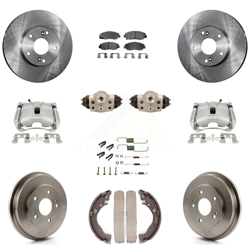 Front Rear Disc Brake Caliper Rotors Drums Semi-Metallic Pads Shoes Wheel Cylinders And Hardware Kit (11Pc) For 2011 Honda Civic GX with 1.8L KC8-100912P