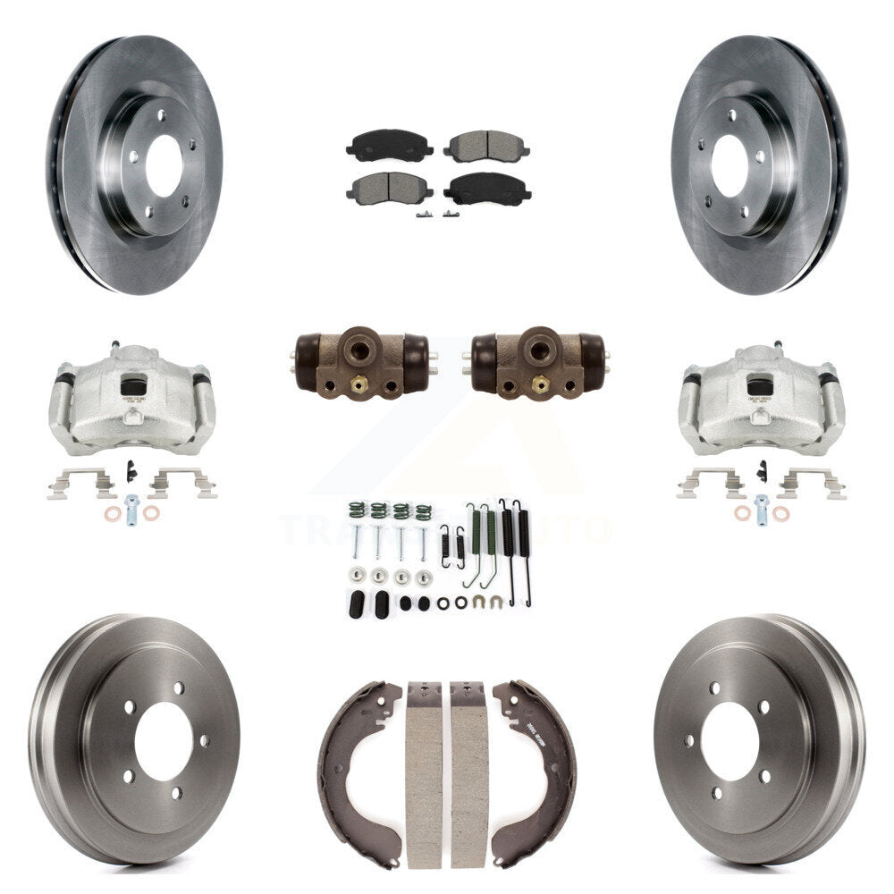 Front Rear Brake Caliper Rotors Drum Semi-Metallic Pad Shoe Cylinder Kit (11Pc) For Jeep KC8-100912S