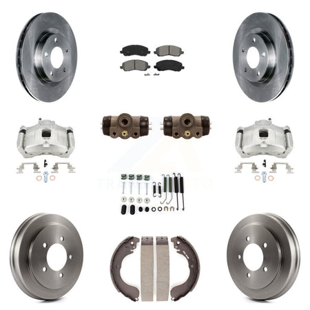 Front Rear Brake Caliper Rotors Drum Semi-Metallic Pad Shoe Cylinder Kit (11Pc) For Jeep KC8-100912S