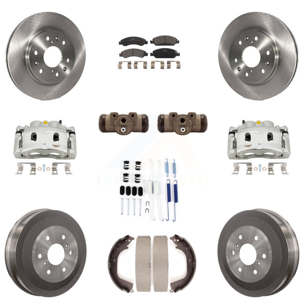 Front Rear Brake Caliper Rotors Drum Ceramic Pad Shoe Cylinder & Hardware Kit (11Pc) For KC8-100912T