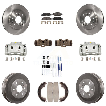 Front Rear Brake Caliper Rotors Drum Ceramic Pad Shoe Cylinder & Hardware Kit (11Pc) For KC8-100912T