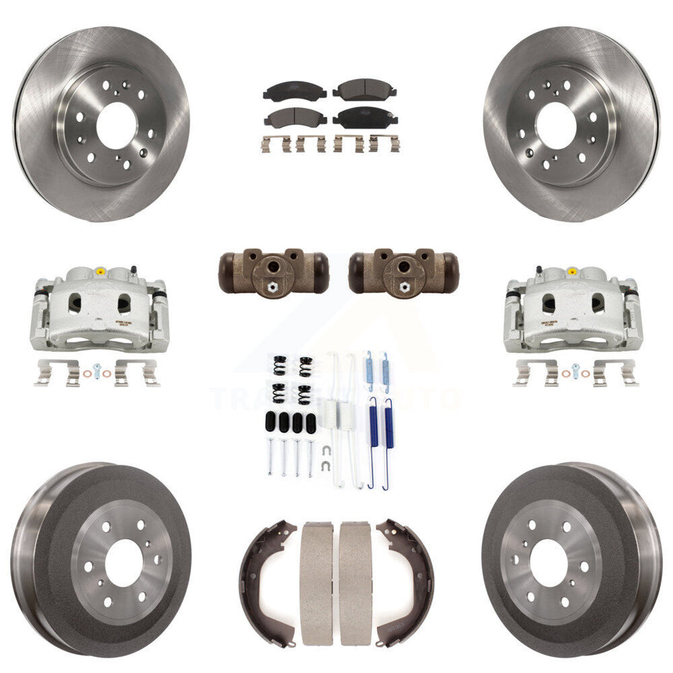 Front Rear Brake Caliper Rotors Drum Ceramic Pad Shoe Cylinder & Hardware Kit (11Pc) For KC8-100912T