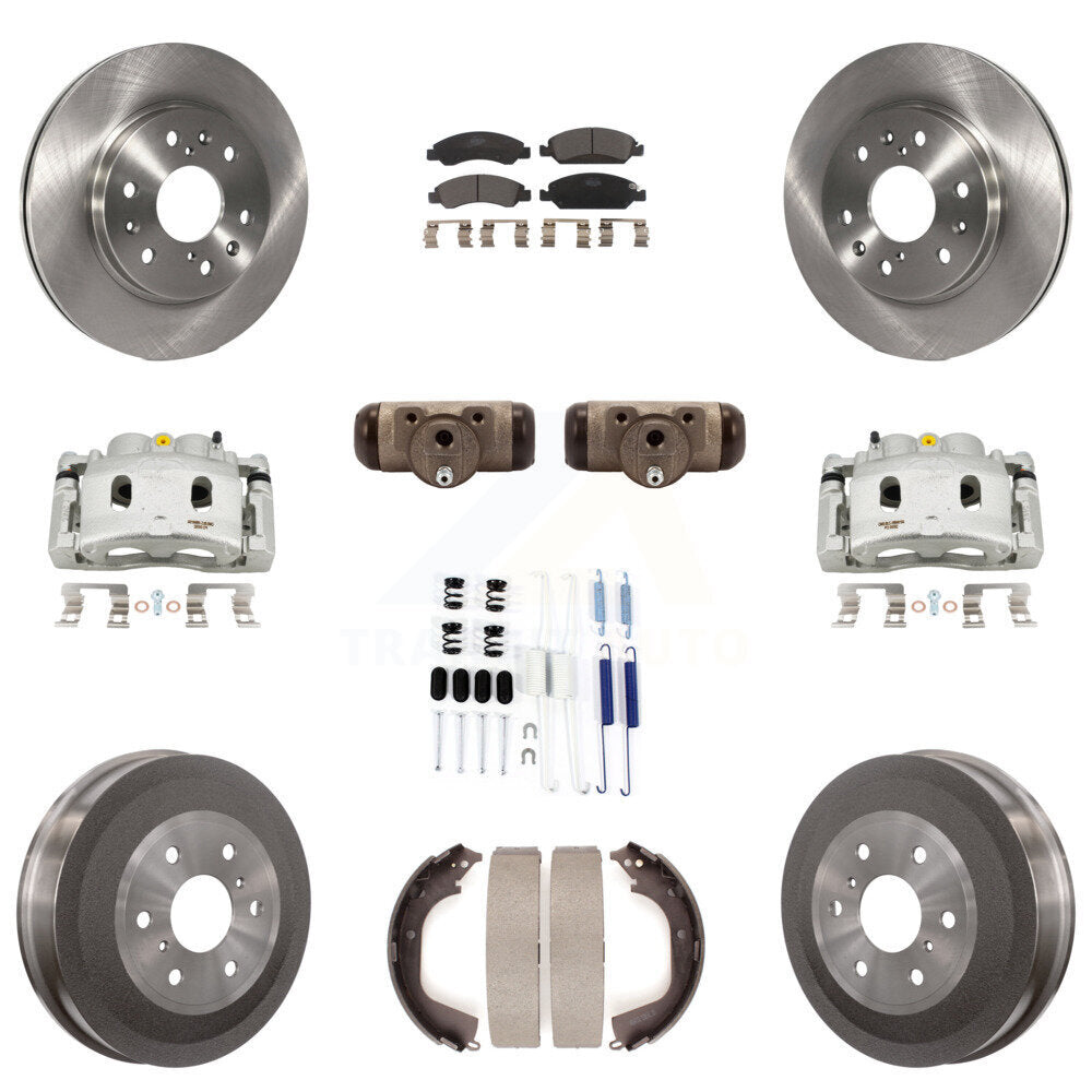 Front Rear Brake Caliper Rotors Drum Ceramic Pad Shoe Cylinder & Hardware Kit (11Pc) For KC8-100913T