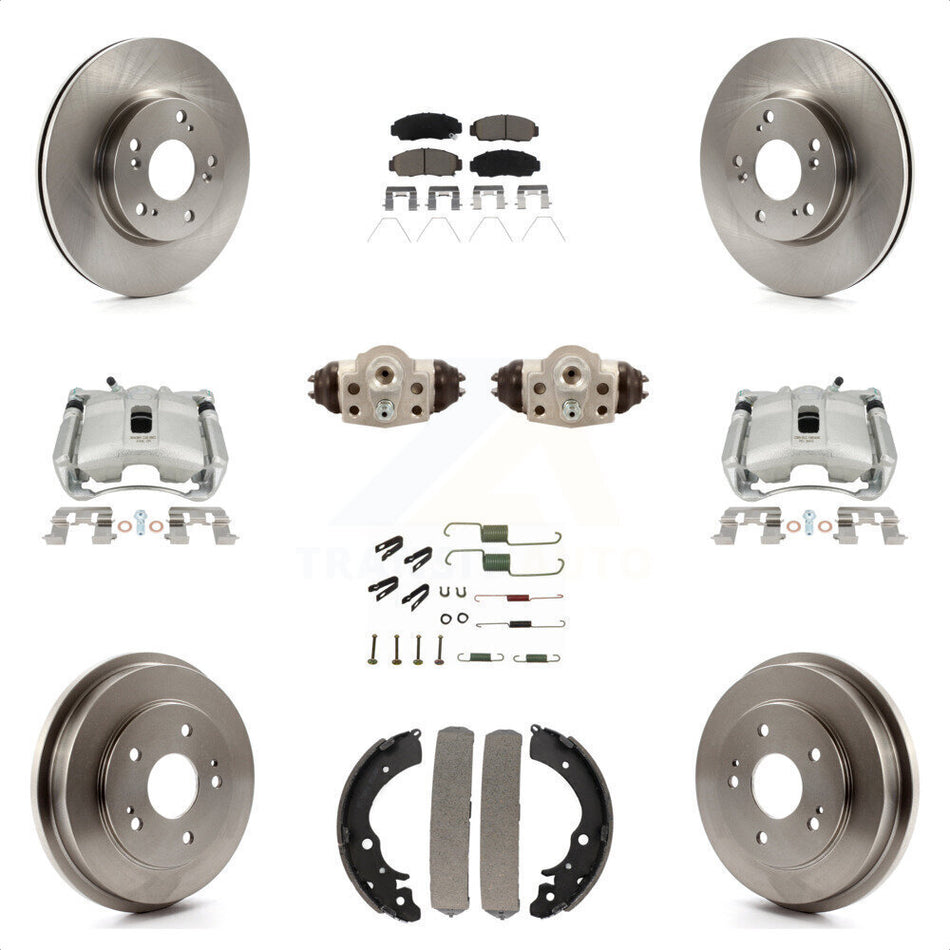 Front Rear Disc Brake Caliper Rotors Drums Ceramic Pads Shoes Wheel Cylinders And Hardware Kit (11Pc) For 2013 Honda Civic Natural Gas with 1.8L KC8-100914C by Transit Auto