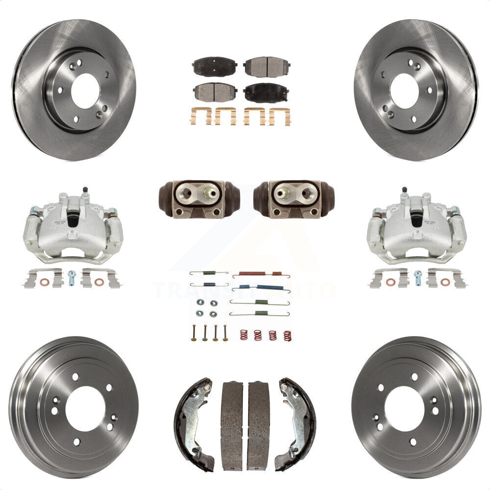 Front Rear Disc Brake Caliper Rotors Drums Semi-Metallic Pads Shoes Wheel Cylinders And Hardware Kit (11Pc) For 2009 Hyundai Elantra Touring with Hatchback KC8-100914P by Transit Auto