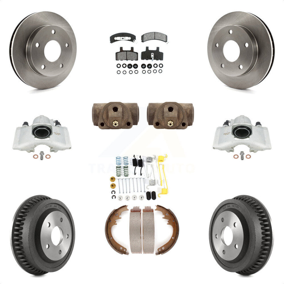 Front Rear Disc Brake Caliper Rotors Drums Semi-Metallic Pads Shoes Wheel Cylinders And Hardware Kit (11Pc) For 1994-1999 Dodge Ram 1500 4WD KC8-100914S by Transit Auto