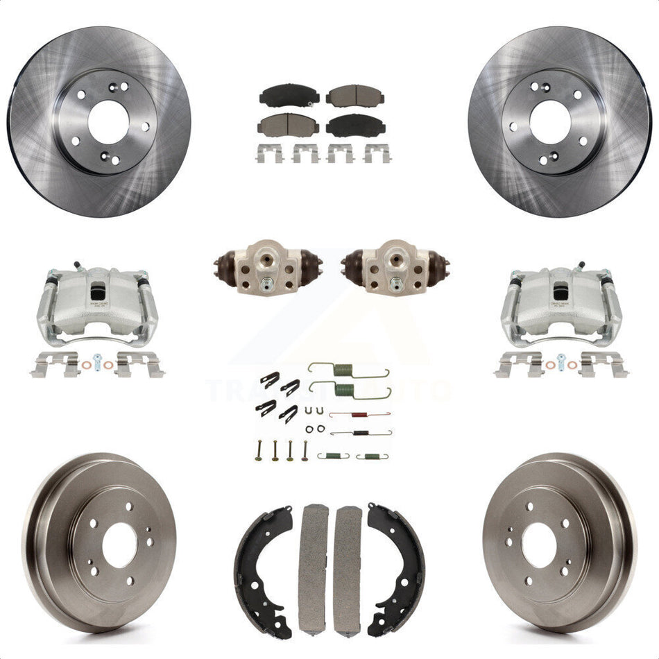 Front Rear Disc Brake Caliper Rotors Drums Ceramic Pads Shoes Wheel Cylinders And Hardware Kit (11Pc) For Honda Civic GX with 1.8L KC8-100916C by Transit Auto