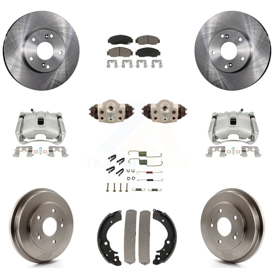 Front Rear Disc Brake Caliper Rotors Drums Ceramic Pads Shoes Wheel Cylinders And Hardware Kit (11Pc) For Honda Civic GX with 1.8L KC8-100916C