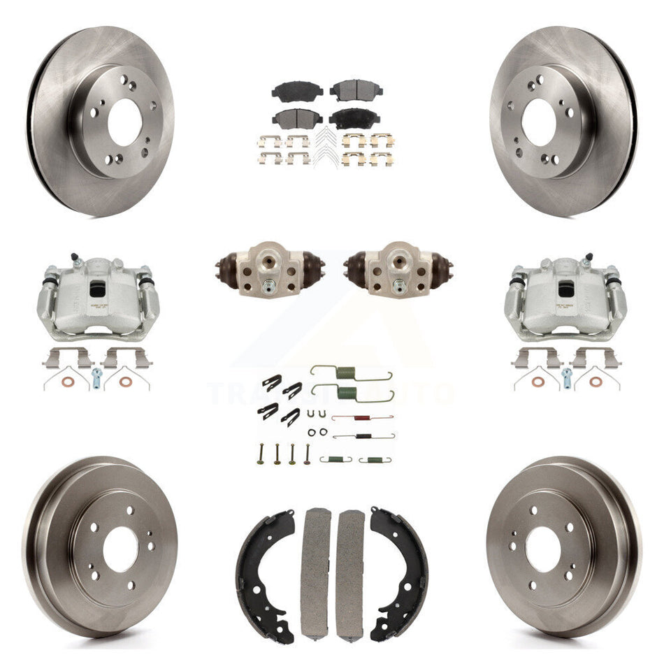 Front Rear Disc Brake Caliper Rotors Drums Ceramic Pads Shoes Wheel Cylinders And Hardware Kit (11Pc) For Honda Civic KC8-100916T