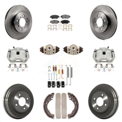 Front Rear Disc Brake Caliper Rotors Drums Ceramic Pads Shoes Wheel Cylinders And Hardware Kit (11Pc) For Honda Fit KC8-100917T