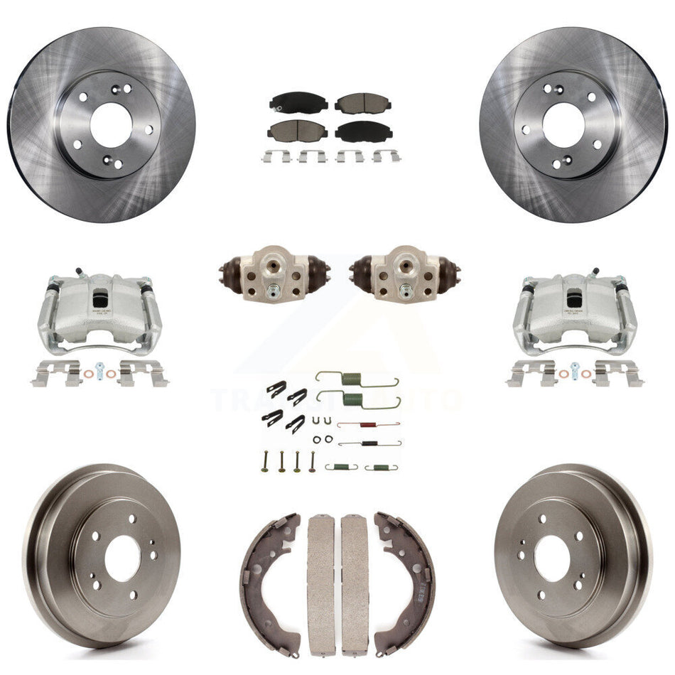 Front Rear Disc Brake Caliper Rotors Drums Ceramic Pads Shoes Wheel Cylinders And Hardware Kit (11Pc) For 2011 Honda Civic GX with 1.8L KC8-100919C