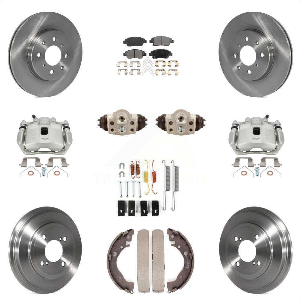 Front Rear Disc Brake Caliper Rotors Drums Semi-Metallic Pads Shoes Wheel Cylinders And Hardware Kit (11Pc) For 2015-2019 Honda Fit KC8-100919P by Transit Auto