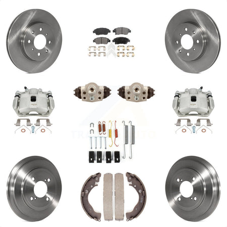 Front Rear Disc Brake Caliper Rotors Drums Semi-Metallic Pads Shoes Wheel Cylinders And Hardware Kit (11Pc) For 2015-2019 Honda Fit KC8-100919P by Transit Auto