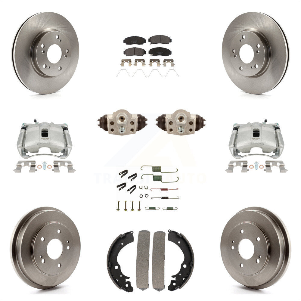 Front Rear Disc Brake Caliper Rotors Drums Ceramic Pads Shoes Wheel Cylinders And Hardware Kit (11Pc) For 2013 Honda Civic Natural Gas with 1.8L KC8-100919T by Transit Auto