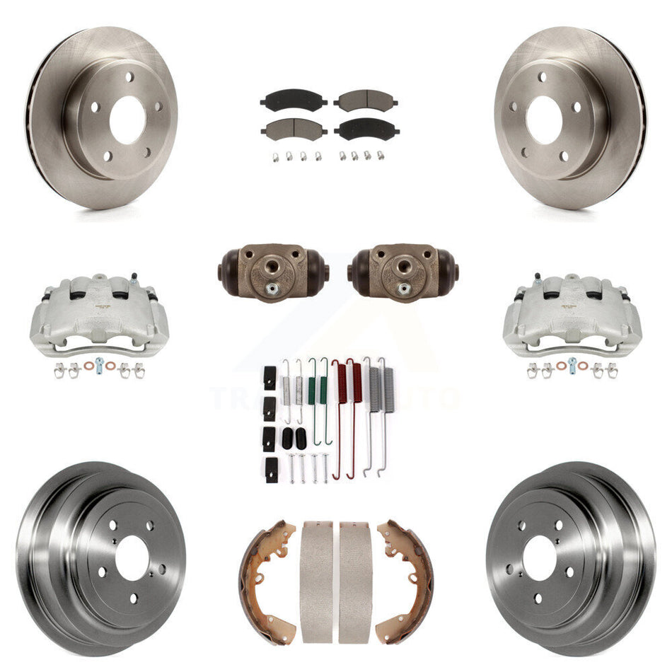 Front Rear Disc Brake Caliper Rotors Drums Ceramic Pads Shoes Wheel Cylinders And Hardware Kit (11Pc) For Dodge Dakota Mitsubishi Raider KC8-100920C
