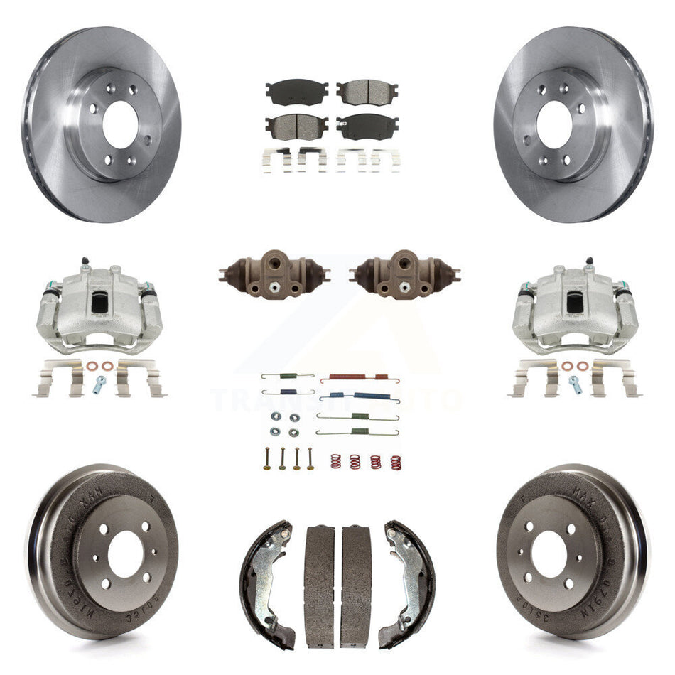 Front Rear Disc Brake Caliper Rotors Drums Semi-Metallic Pads Shoes Wheel Cylinders And Hardware Kit (11Pc) For 2006 Hyundai Accent Sedan To 09 30 05 KC8-100920S