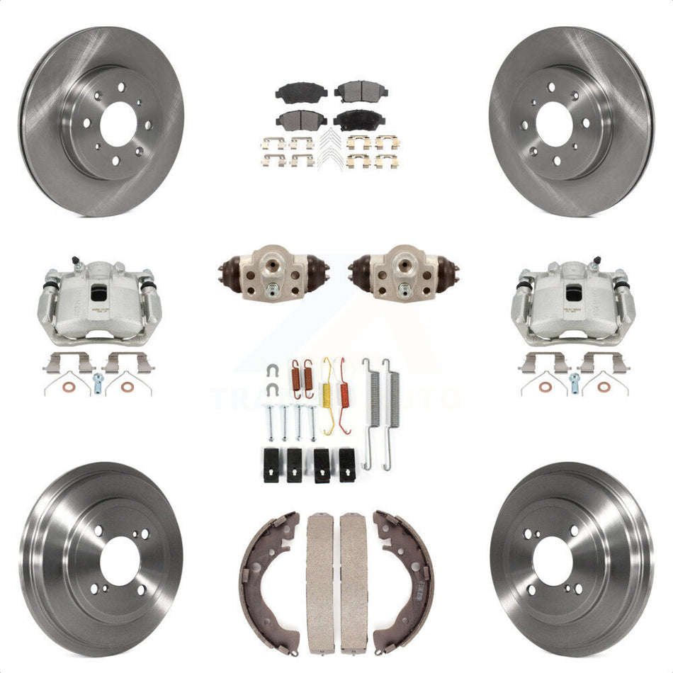 Front Rear Disc Brake Caliper Rotors Drums Ceramic Pads Shoes Wheel Cylinders And Hardware Kit (11Pc) For 2015-2019 Honda Fit KC8-100920T by Transit Auto