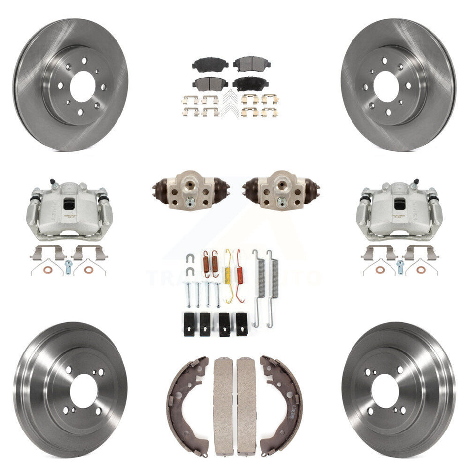 Front Rear Disc Brake Caliper Rotors Drums Ceramic Pads Shoes Wheel Cylinders And Hardware Kit (11Pc) For 2015-2019 Honda Fit KC8-100920T