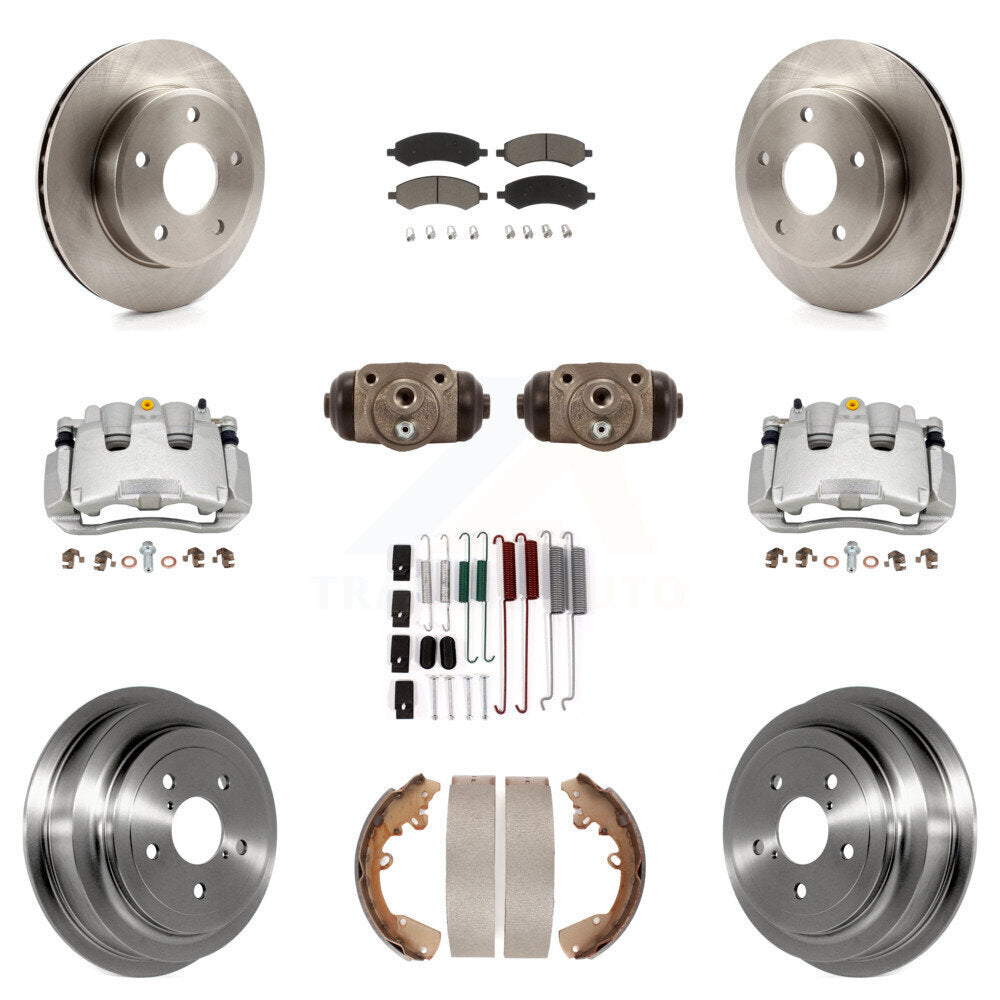 Front Rear Brake Caliper Rotors Drum Ceramic Pad Shoe Cylinder & Hardware Kit (11Pc) For KC8-100921C