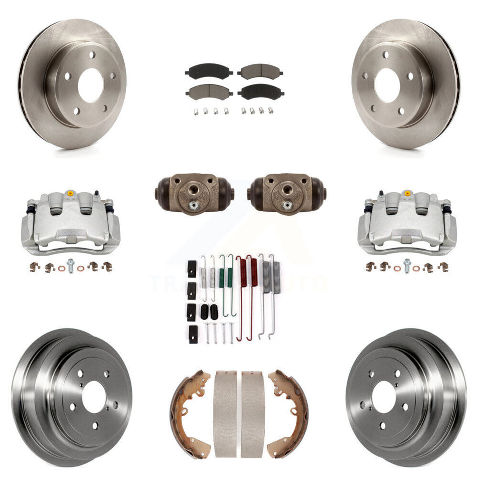 Front Rear Brake Caliper Rotors Drum Ceramic Pad Shoe Cylinder & Hardware Kit (11Pc) For KC8-100921C