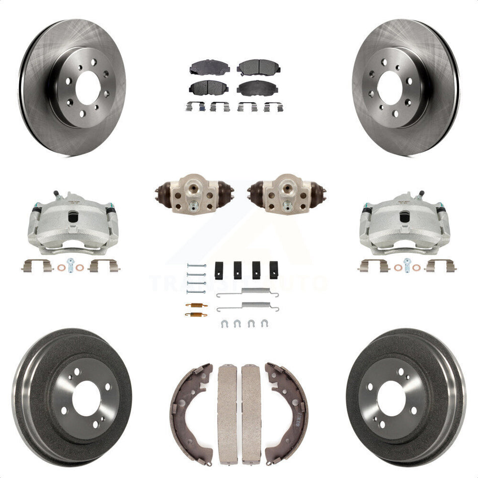 Front Rear Disc Brake Caliper Rotors Drums Semi-Metallic Pads Shoes Wheel Cylinders And Hardware Kit (11Pc) For Honda Insight KC8-100921P by Transit Auto