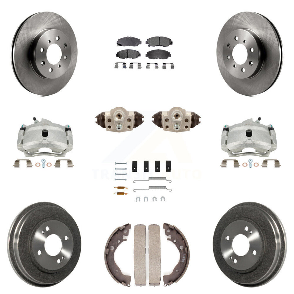 Front Rear Disc Brake Caliper Rotors Drums Semi-Metallic Pads Shoes Wheel Cylinders And Hardware Kit (11Pc) For Honda Insight KC8-100921P