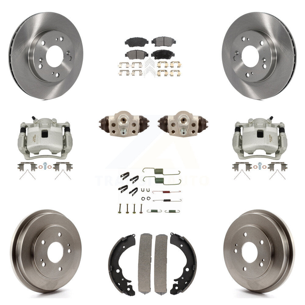 Front Rear Brake Caliper Rotors Drum Ceramic Pad Shoe Cylinder & Hardware Kit (11Pc) For KC8-100921T