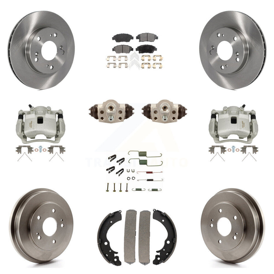 Front Rear Brake Caliper Rotors Drum Ceramic Pad Shoe Cylinder & Hardware Kit (11Pc) For KC8-100921T