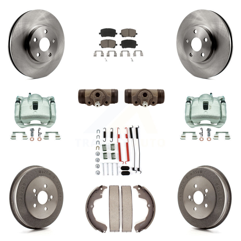 Front Rear Brake Caliper Rotors Drum Ceramic Pad Shoe Cylinder & Hardware Kit (11Pc) For KC8-100922C