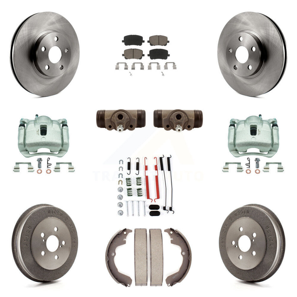Front Rear Brake Caliper Rotors Drum Ceramic Pad Shoe Cylinder & Hardware Kit (11Pc) For KC8-100922C