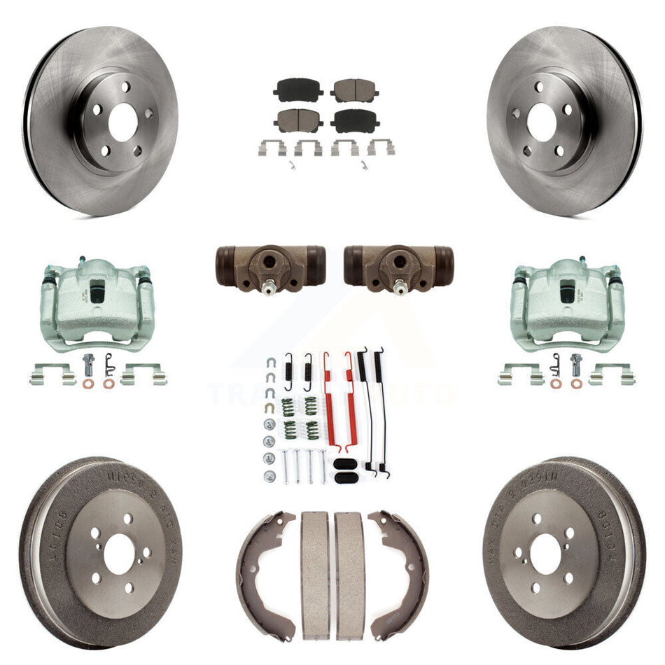 Front Rear Brake Caliper Rotors Drum Ceramic Pad Shoe Cylinder & Hardware Kit (11Pc) For KC8-100922C