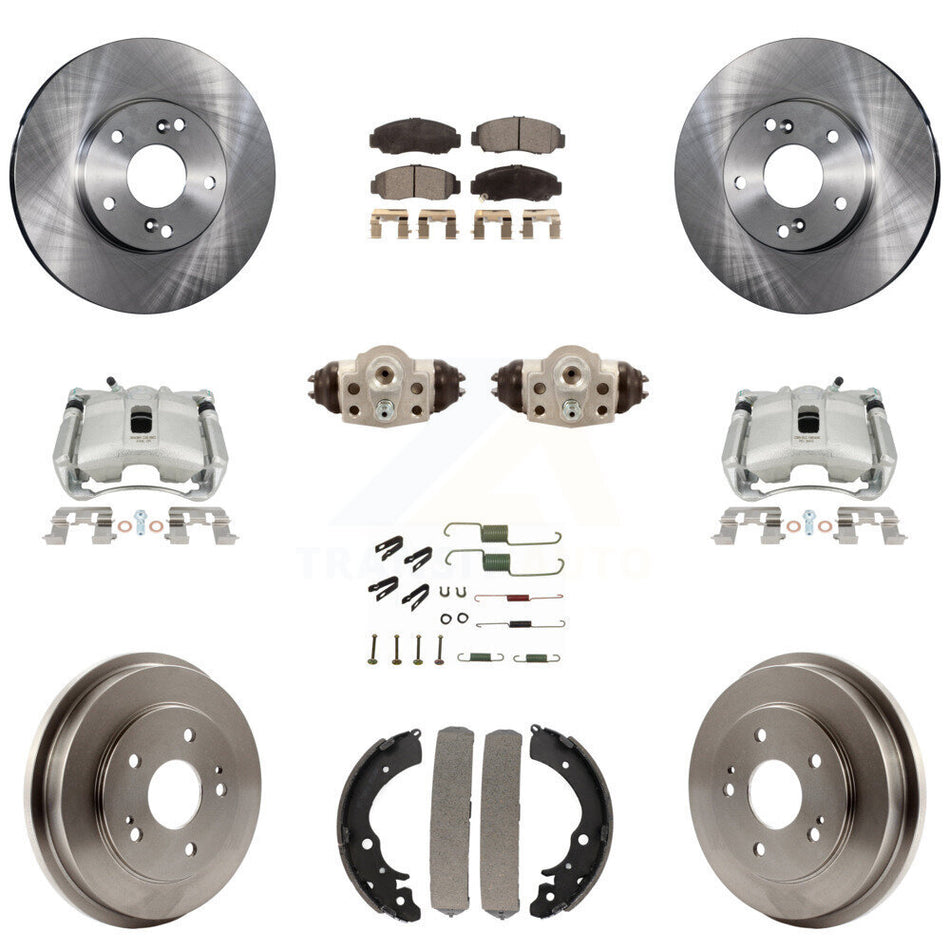 Front Rear Disc Brake Caliper Rotors Drums Ceramic Pads Shoes Wheel Cylinders And Hardware Kit (11Pc) For Honda Civic GX with 1.8L KC8-100922T