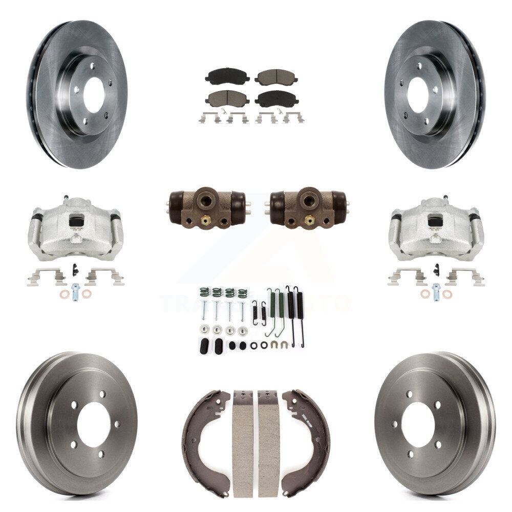 Front Rear Brake Caliper Rotors Drum Ceramic Pad Shoe Cylinder & Hardware Kit (11Pc) For KC8-100923C