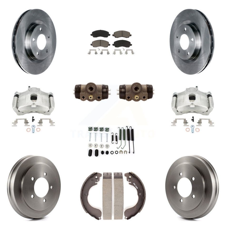 Front Rear Brake Caliper Rotors Drum Ceramic Pad Shoe Cylinder & Hardware Kit (11Pc) For KC8-100923C